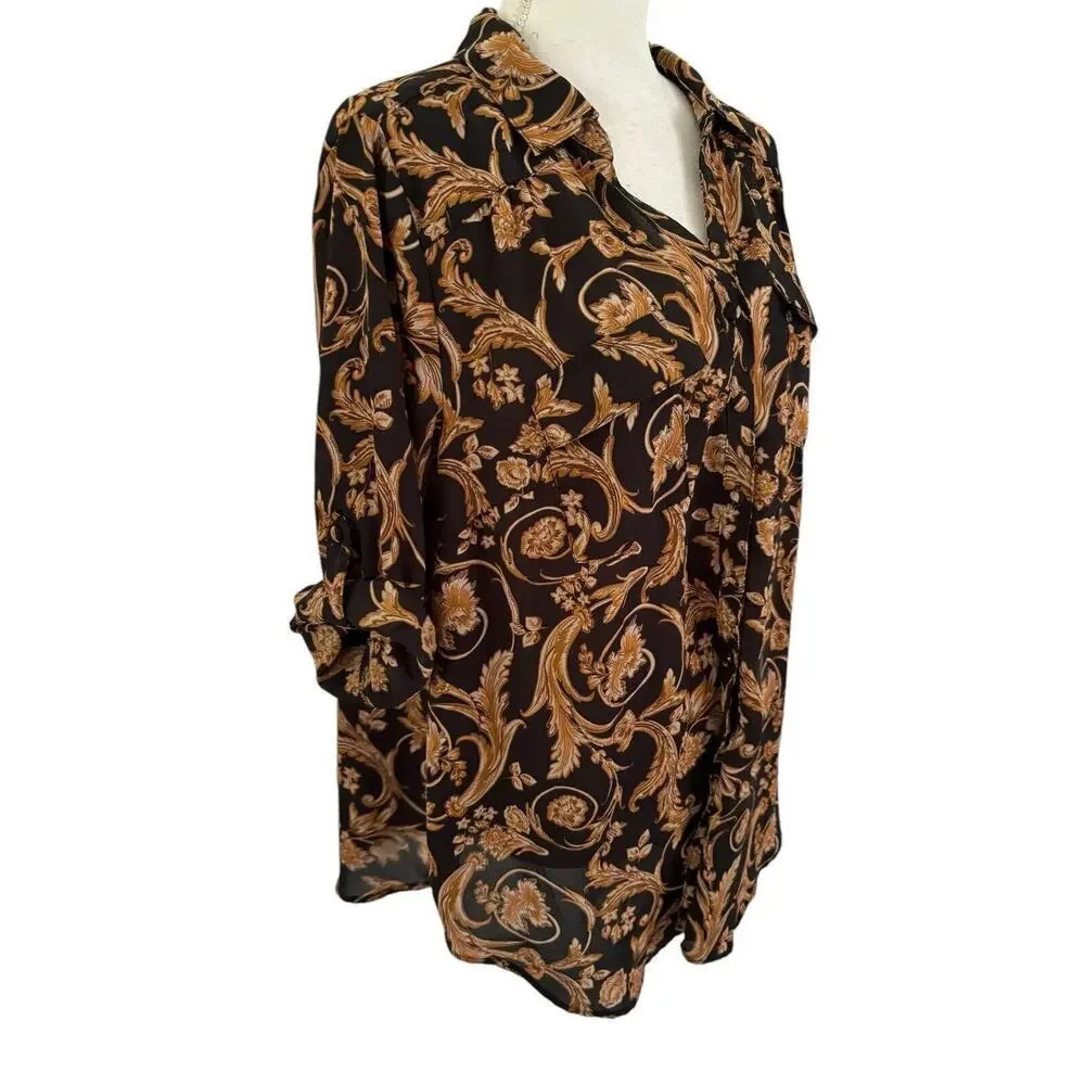 Torrid Madison Georgette Button Front Blouse Black Ornate 1X Plus Size - Picture 2 of 9